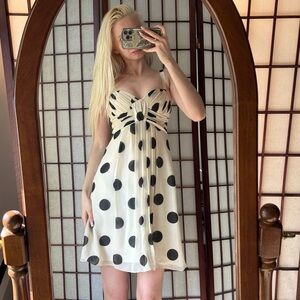 Polka Dot Tie-Front Sundress in Cream and Black